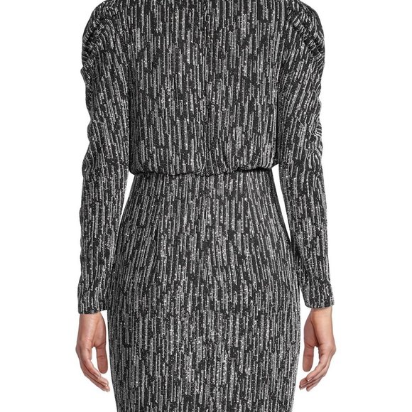 NWT Aidan Mattox Metallic Knit Puff Long Sleeve Sparkly Formal Dress - Size 12 - Picture 5 of 16